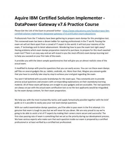 C1000-005: IBM Certified Solution Implementer - DataPower Gateway v7.6