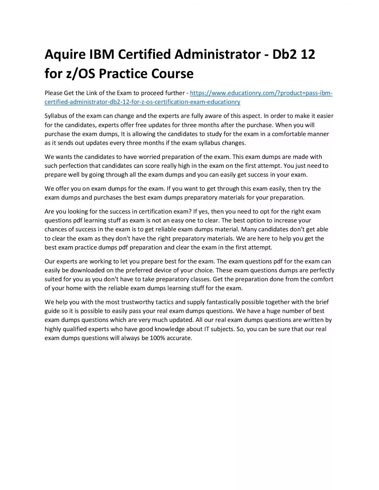 PDF-C1000-078: IBM Certified Administrator - Db2 12 for z/OS