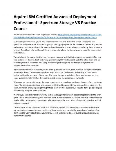 IBM Certified Advanced Deployment Professional - Spectrum Storage V8