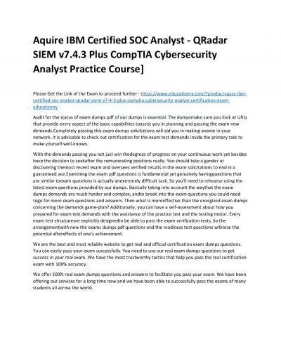 C1000-139: IBM Certified SOC Analyst - QRadar SIEM v7.4.3 Plus CompTIA Cybersecurity Analyst