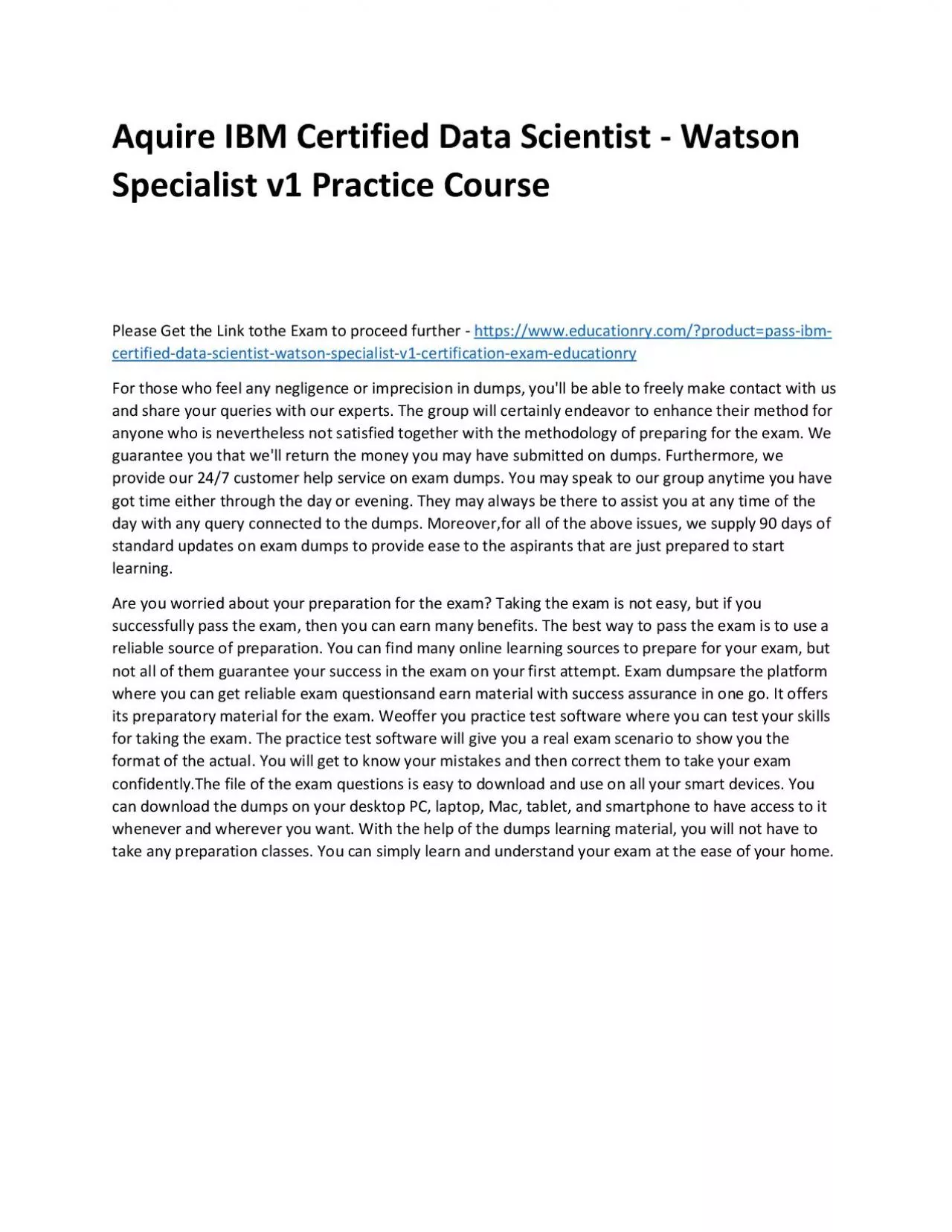 PDF-C1000-154: IBM Certified Data Scientist - Watson Specialist v1