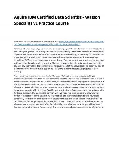 C1000-154: IBM Certified Data Scientist - Watson Specialist v1