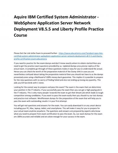 C9510-401: IBM Certified System Administrator - WebSphere Application Server Network Deployment V8.5.5 and Liberty Profile