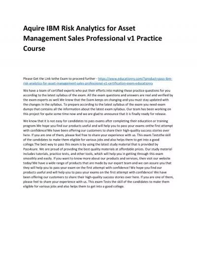 IBM Risk Analytics for Asset Management Sales Professional v1