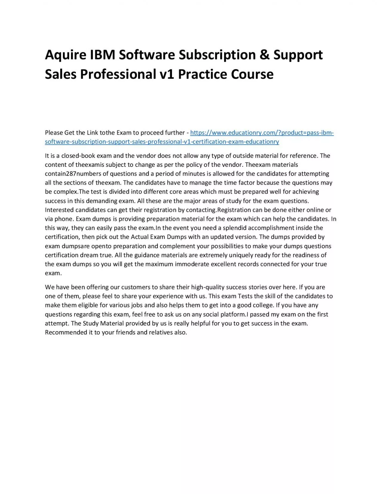 PDF-M9560-231: IBM Software Subscription & Support Sales Professional v1