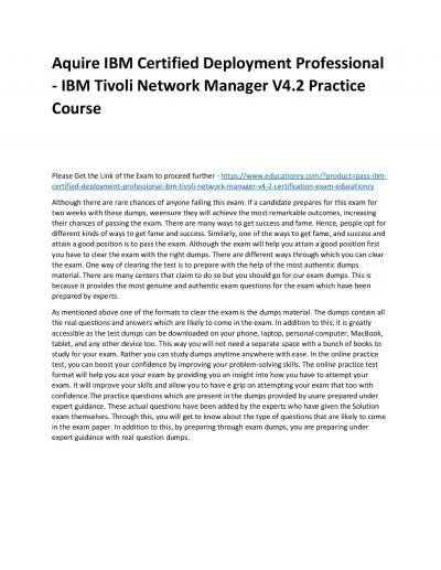 C1000-063: IBM Certified Deployment Professional - IBM Tivoli Network Manager V4.2