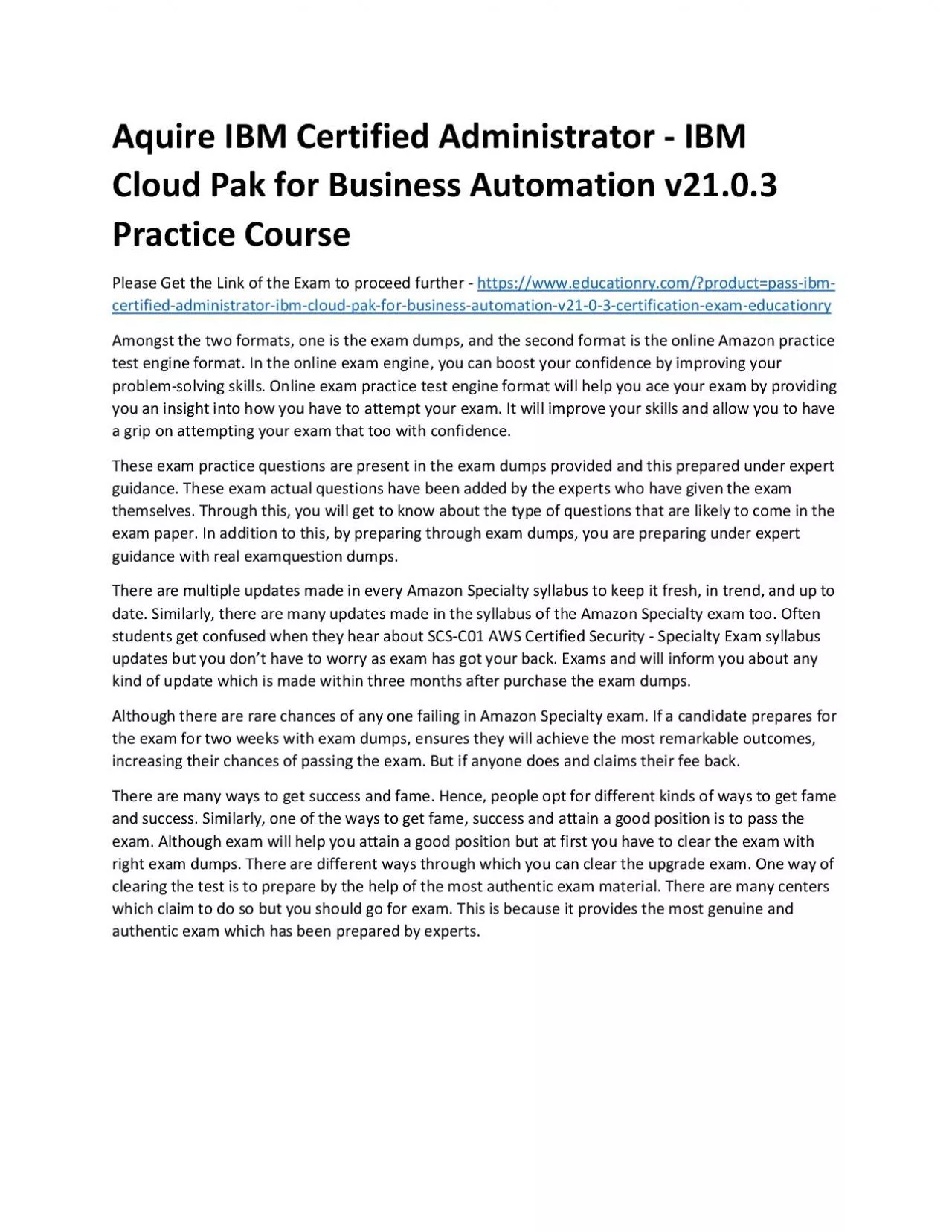 PDF-C1000-150: IBM Certified Administrator - IBM Cloud Pak for Business Automation v21.0.3