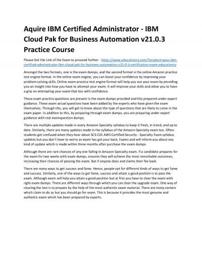 C1000-150: IBM Certified Administrator - IBM Cloud Pak for Business Automation v21.0.3