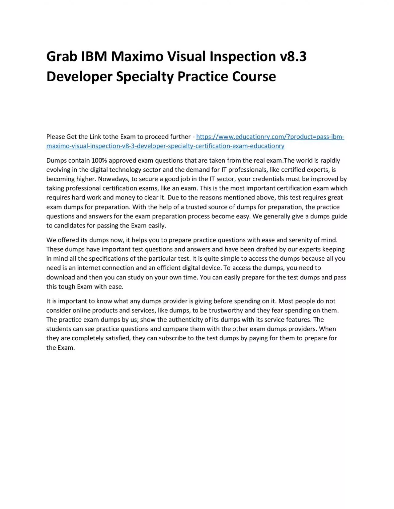 PDF-S1000-014: IBM Maximo Visual Inspection v8.3 Developer Specialty