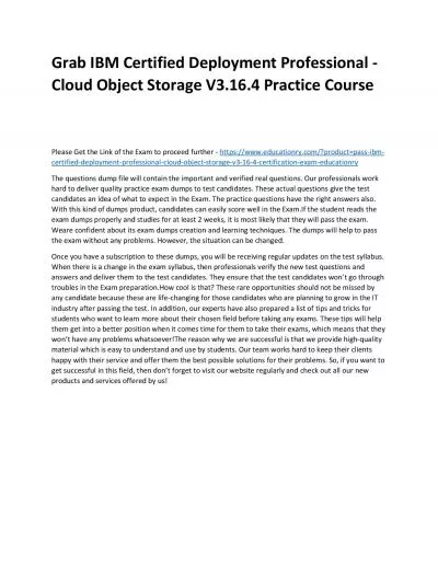 C1000-149: IBM Certified Deployment Professional - Cloud Object Storage V3.16.4