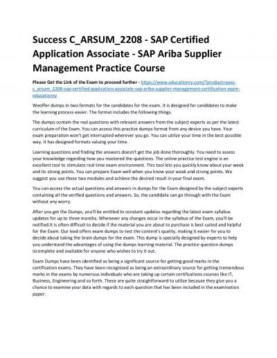 C_ARSUM_2208 - SAP Certified Application Associate - SAP Ariba Supplier Management