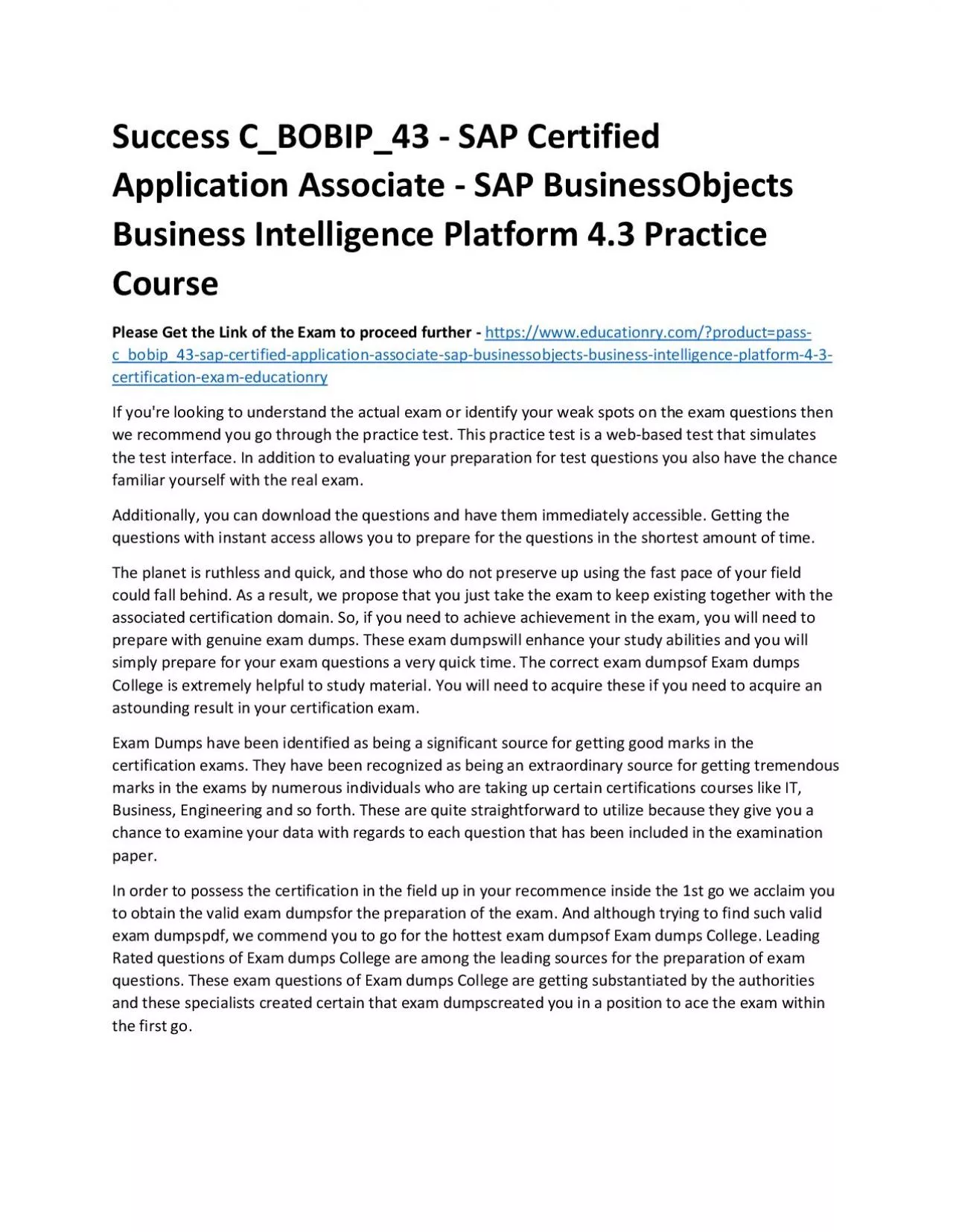 PDF-C_BOBIP_43 - SAP Certified Application Associate - SAP BusinessObjects Business Intelligence