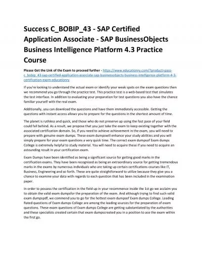 C_BOBIP_43 - SAP Certified Application Associate - SAP BusinessObjects Business Intelligence Platform 4.3