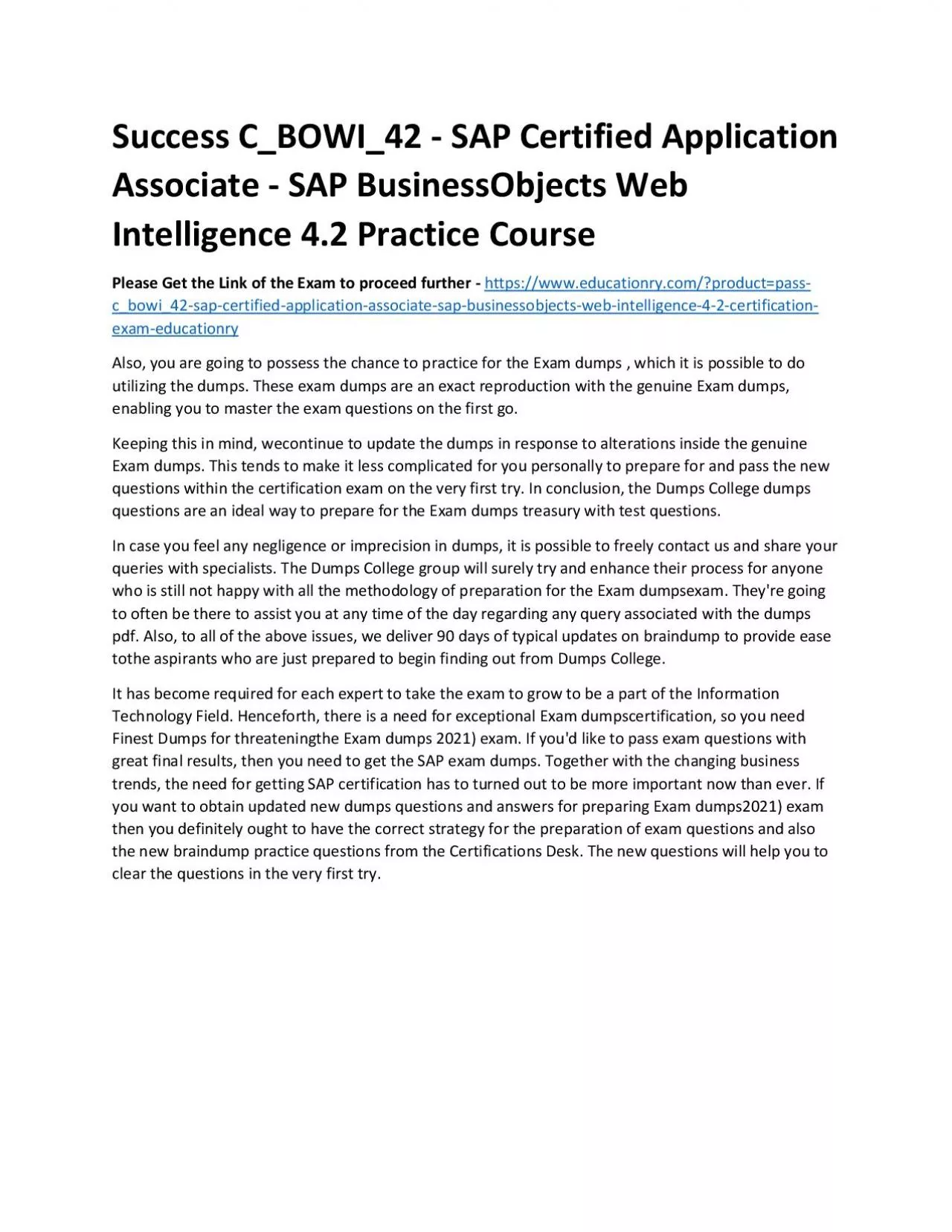 PDF-C_BOWI_42 - SAP Certified Application Associate - SAP BusinessObjects Web Intelligence