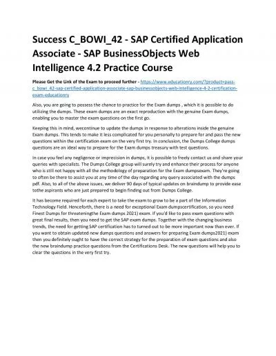 C_BOWI_42 - SAP Certified Application Associate - SAP BusinessObjects Web Intelligence 4.2