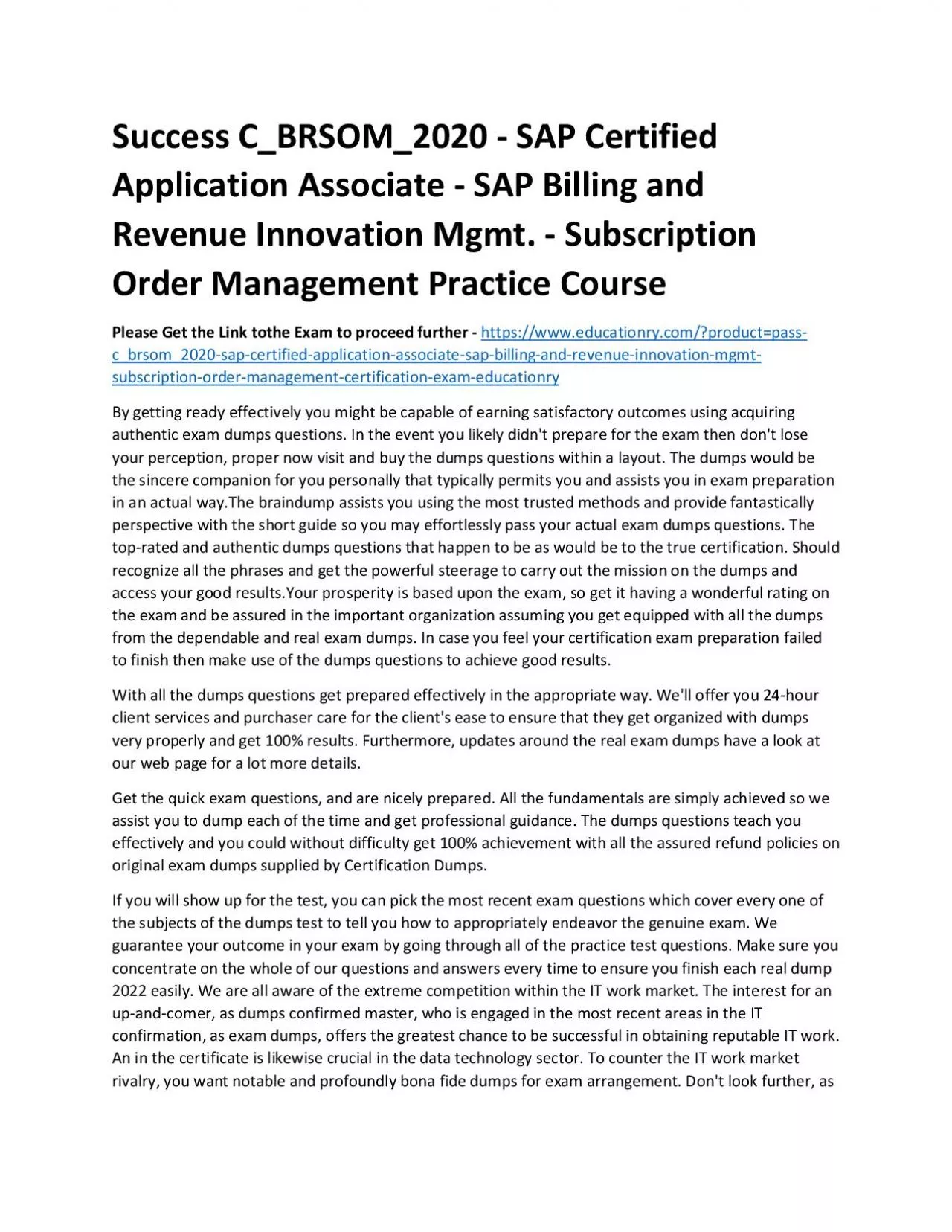 PDF-C_BRSOM_2020 - SAP Certified Application Associate - SAP Billing and Revenue Innovation