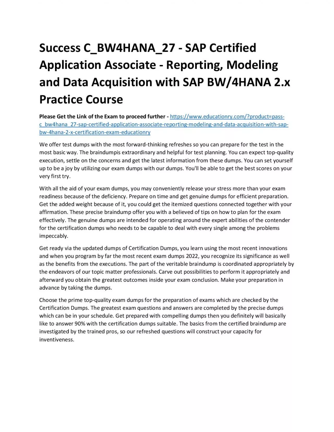 PDF-C_BW4HANA_27 - SAP Certified Application Associate - Reporting, Modeling and Data Acquisition