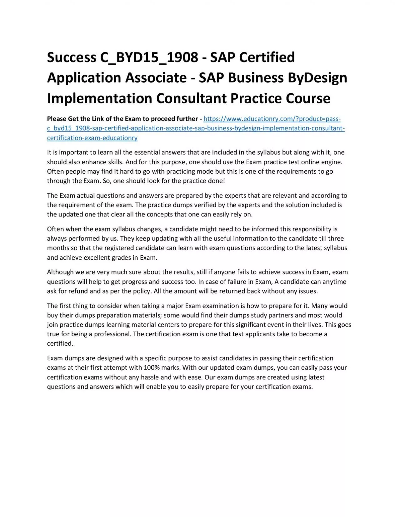 PDF-C_BYD15_1908 - SAP Certified Application Associate - SAP Business ByDesign Implementation