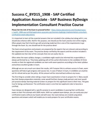 C_BYD15_1908 - SAP Certified Application Associate - SAP Business ByDesign Implementation Consultant