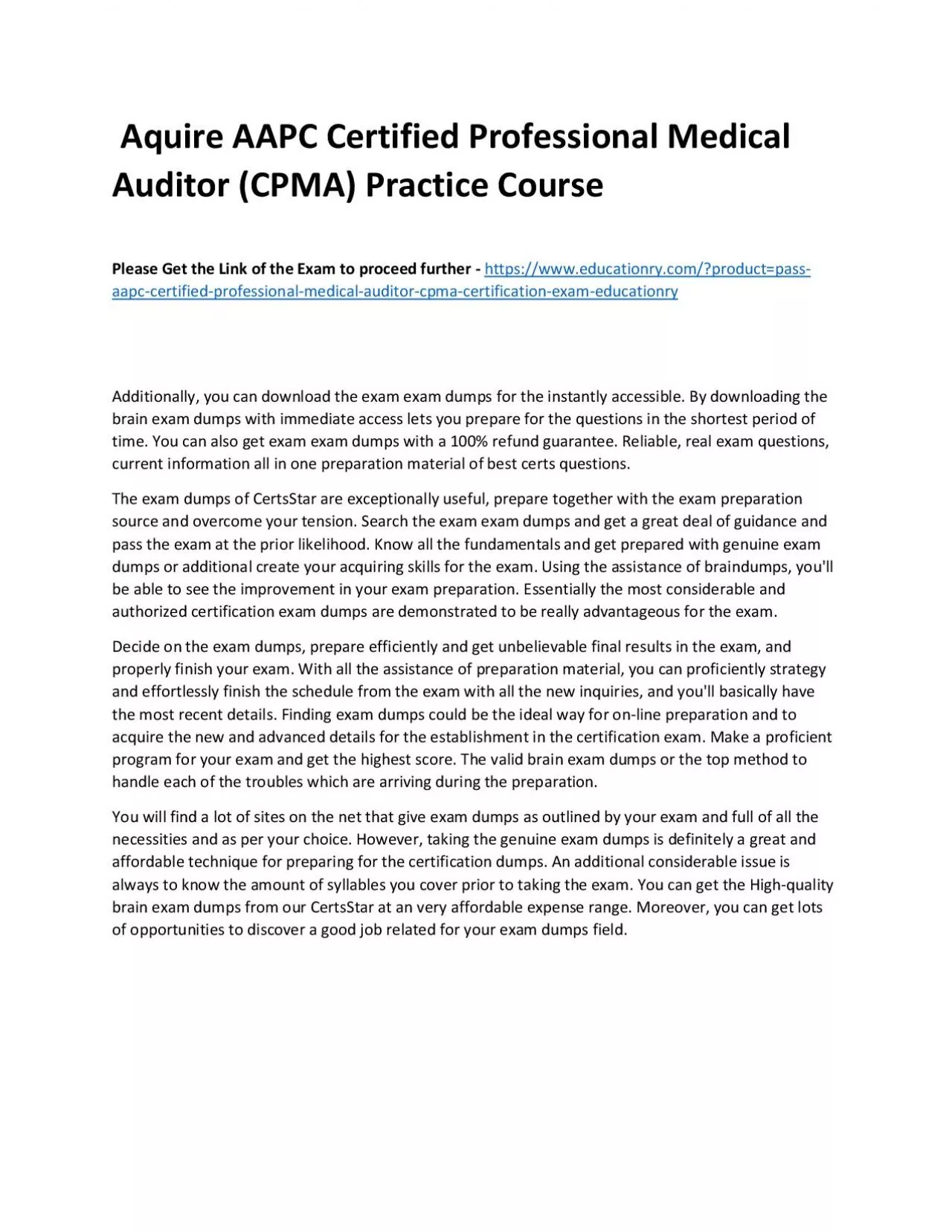 PDF-AAPC Certified Professional Medical Auditor (CPMA)