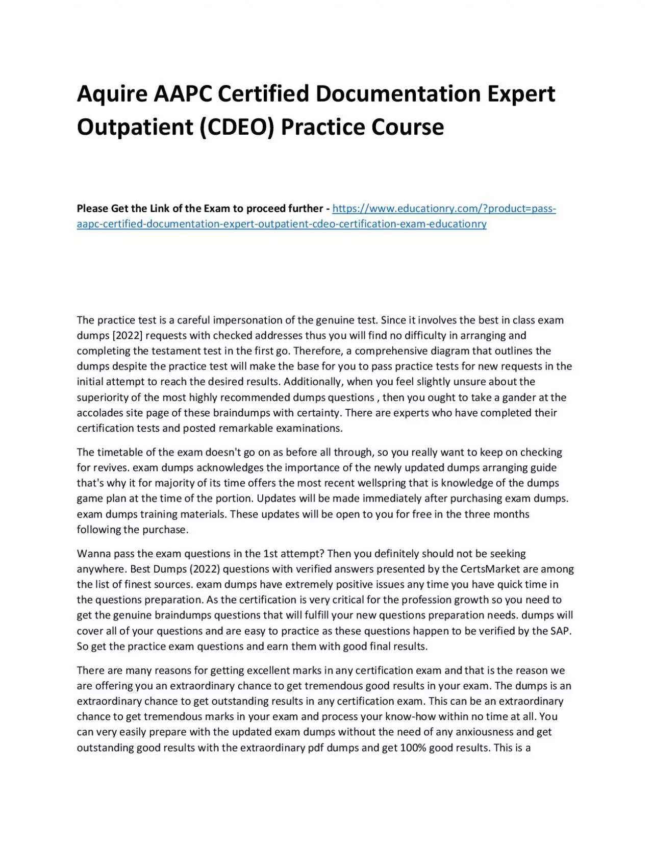 PDF-AAPC Certified Documentation Expert Outpatient (CDEO)