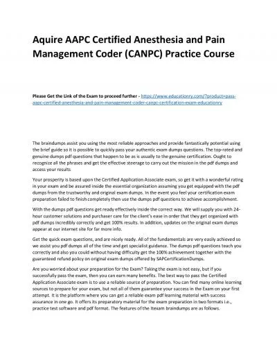 AAPC Certified Anesthesia and Pain Management Coder (CANPC)