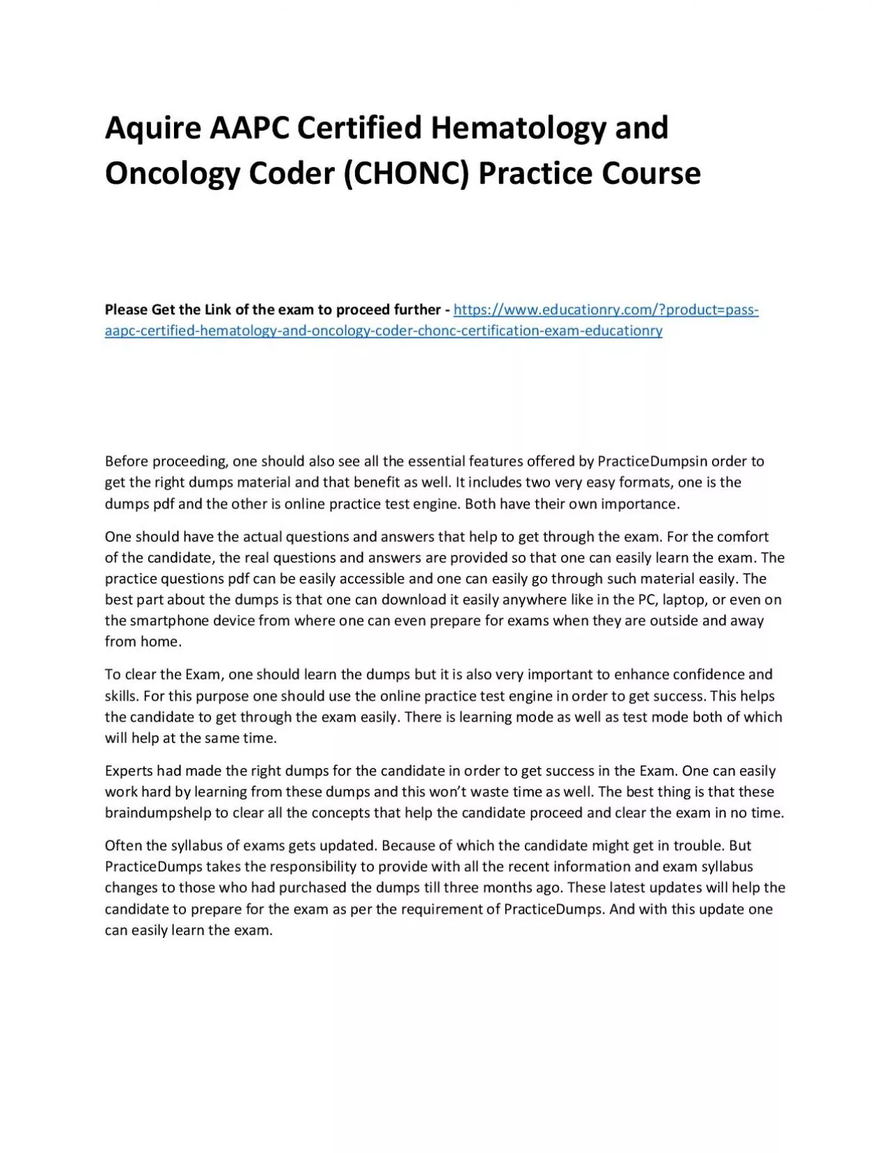 PDF-AAPC Certified Hematology and Oncology Coder (CHONC)