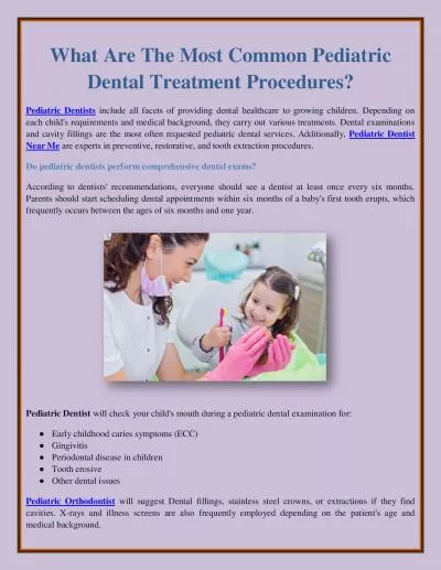 What Are The Most Common Pediatric Dental Treatment Procedures?