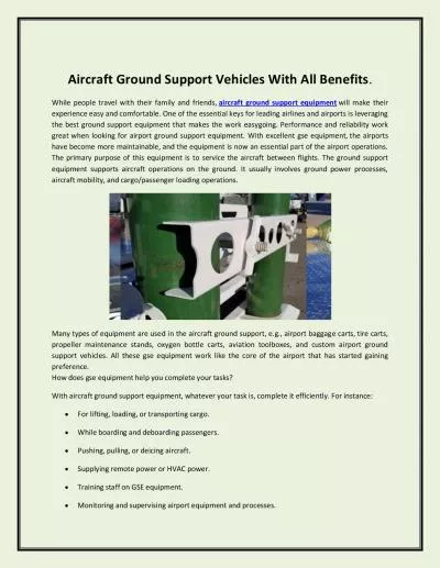 Aircraft Ground Support Vehicles With All Benefits.