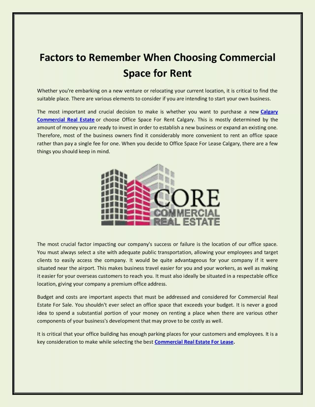 Factors to Remember When Choosing Commercial Space for Rent