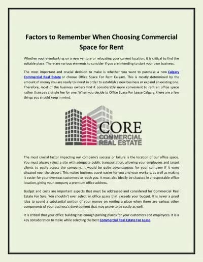 Factors to Remember When Choosing Commercial Space for Rent