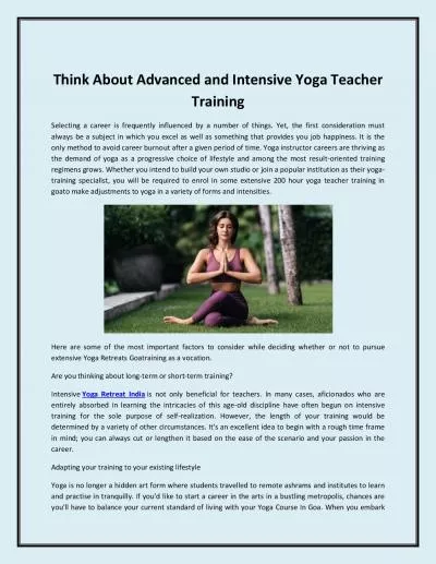 Think About Advanced and Intensive Yoga Teacher Training