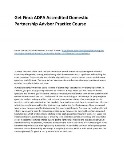 Finra ADPA Accredited Domestic Partnership Advisor