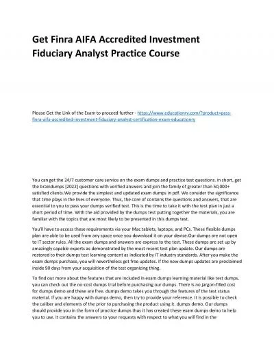 Finra AIFA Accredited Investment Fiduciary Analyst