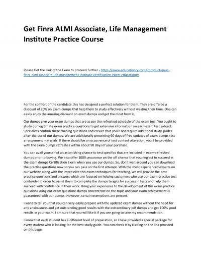 Finra ALMI Associate, Life Management Institute