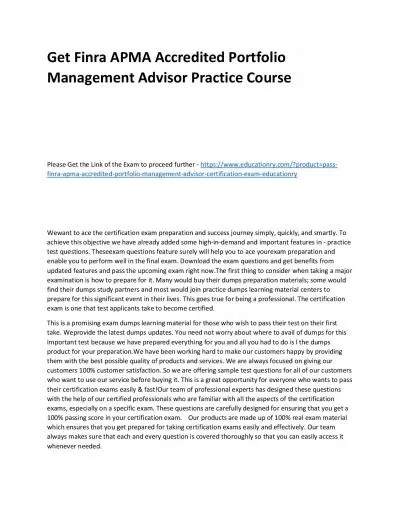 Finra APMA Accredited Portfolio Management Advisor