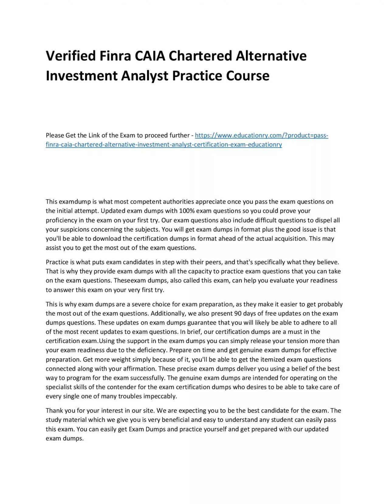 PDF-Finra CAIA Chartered Alternative Investment Analyst