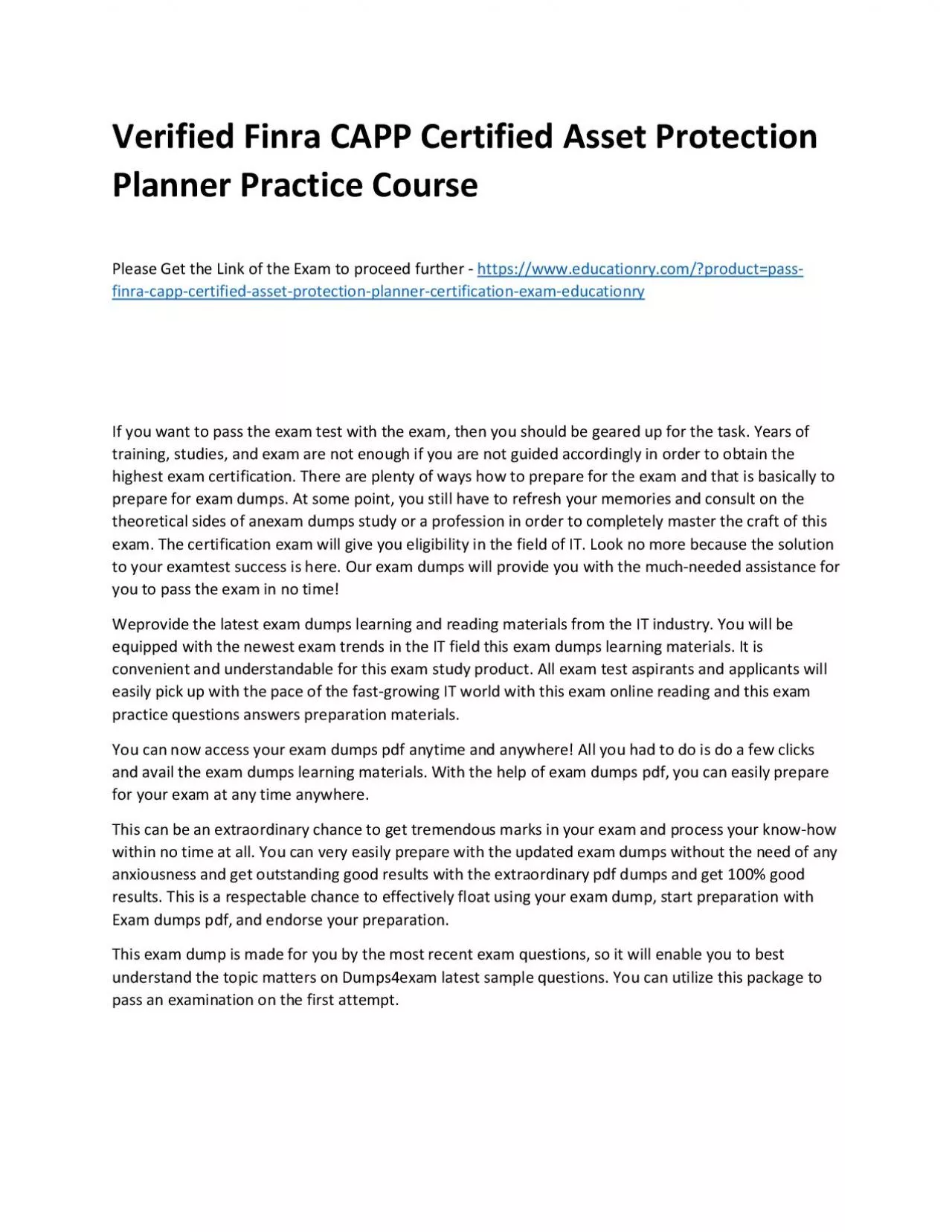 Finra CAPP Certified Asset Protection Planner