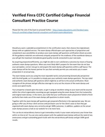 Finra CCFC Certified College Financial Consultant