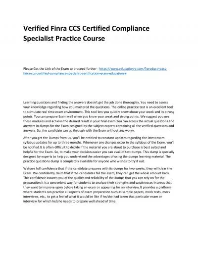 Finra CCS Certified Compliance Specialist