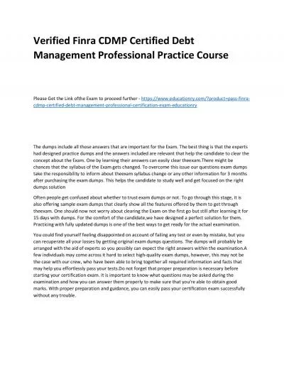 Finra CDMP Certified Debt Management Professional