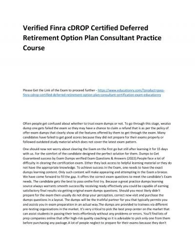 Finra cDROP Certified Deferred Retirement Option Plan Consultant