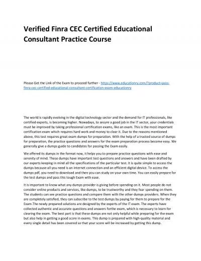 Finra CEC Certified Educational Consultant