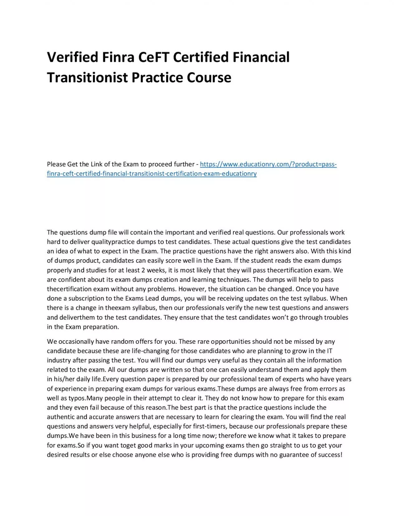 PDF-Finra CeFT Certified Financial Transitionist