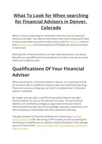 What To Look for When searching for Financial Advisors in Denver, Colorado