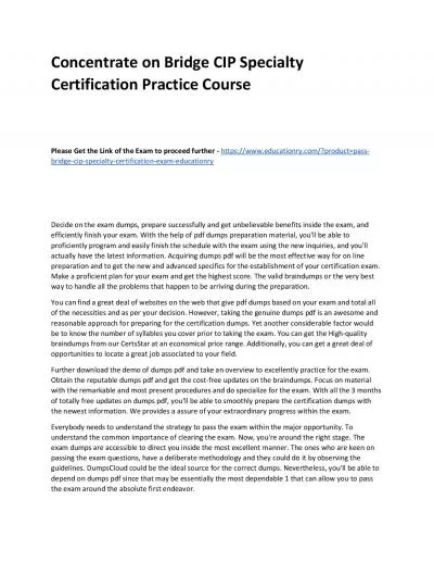 Bridge CIP Specialty Certification