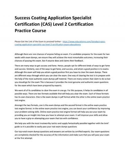 Coating Application Specialist Certification (CAS) Level 2 Certification