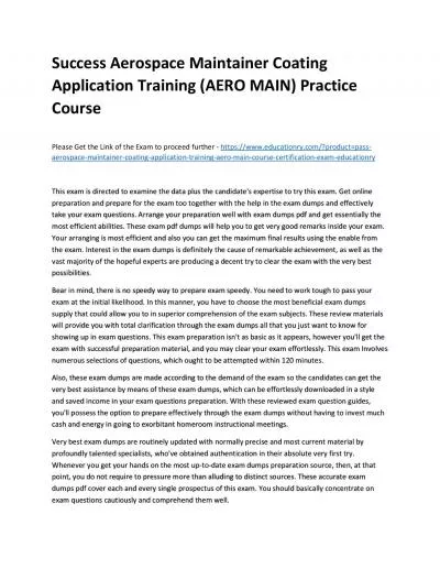 Aerospace Maintainer Coating Application Training (AERO MAIN) Course