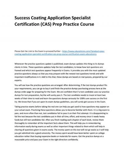 Coating Application Specialist Certification (CAS) Prep Course