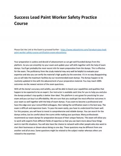 Lead Paint Worker Safety Course